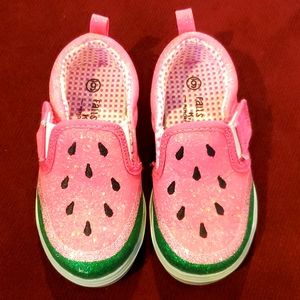 Baby Toddler Girls Falls Creek Glitter Watermelon Sneakers Size 5 6 Velcro NWT